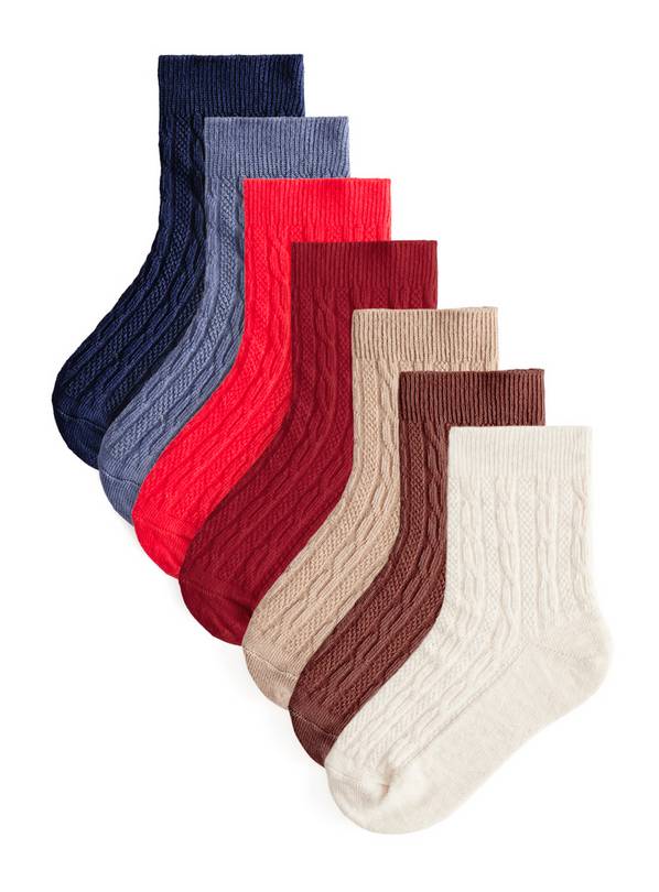 Cable Design Ankle Socks 7 Pack 12.5-3.5